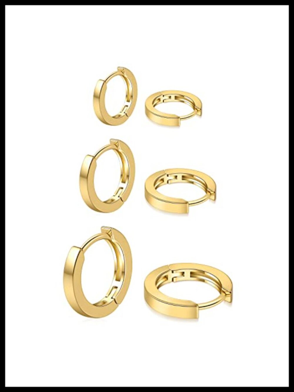 14k Gold Plated Hoop Huggie Earrings Set 3 Pairs Small